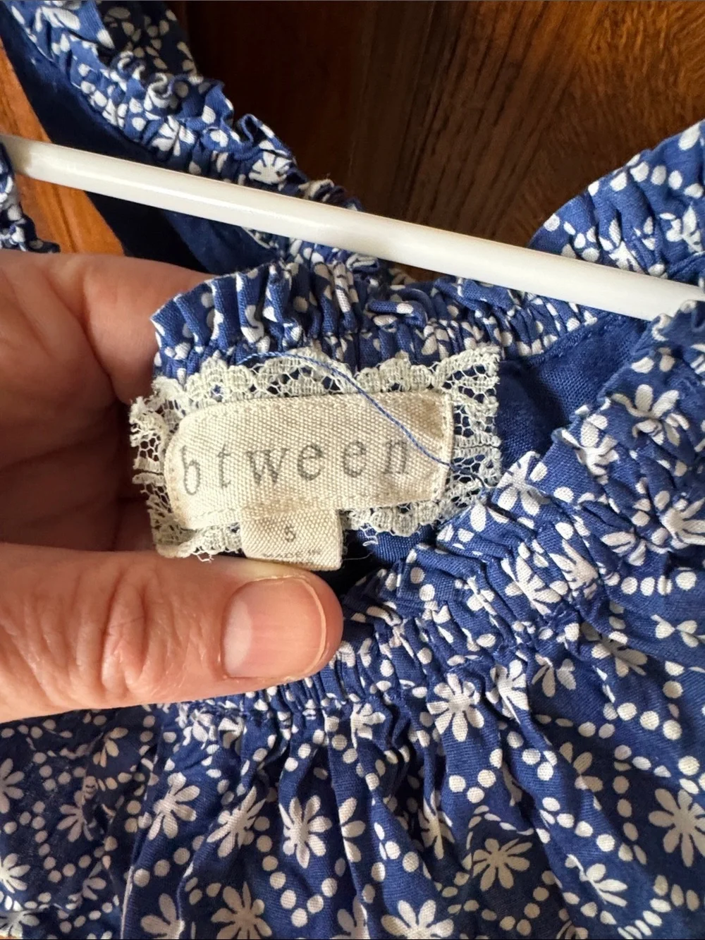 btween Navy Blue and White Floral Ruffle Dress for Girls size 5